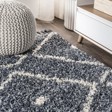 Mercer Shag Plush Tassel Moroccan Diamond Area Rug